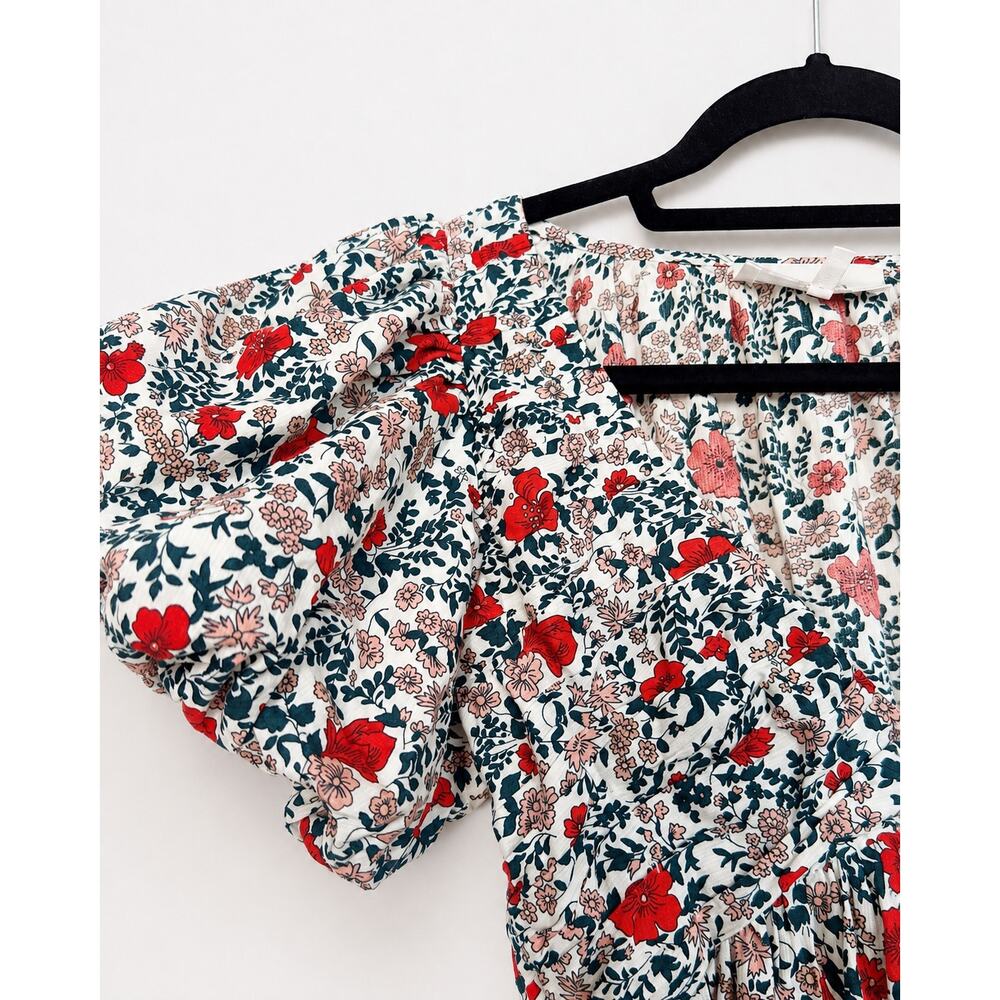 The Great. The Gallery Dress Size 1 Ivory Red Floral Puff Sleeve Cotton Maxi - Picture 7 of 11